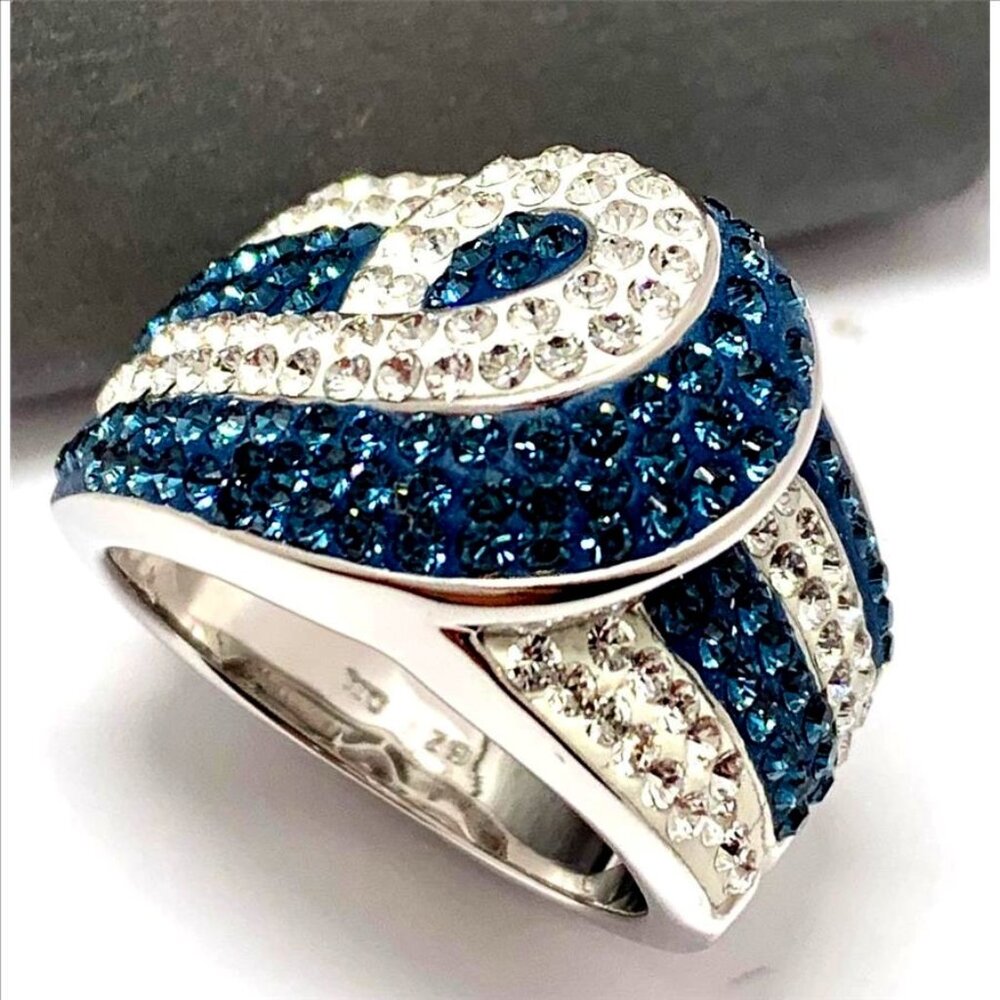 18k White Gold & Jewelry Bronze 2.00 CTW Blue & White Natural Crystal Rin
